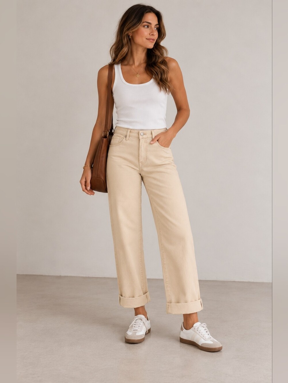 RISEN Women's Tummy Control Barrel Jeans Cuffed Neutral Cottagecore Various NEW - Picture 5 of 13